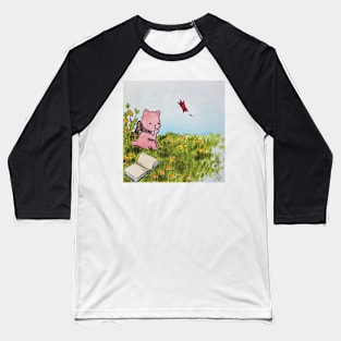 kitten reading in a meadow watercolor illustration Baseball T-Shirt